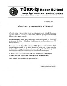 Türk-İş’in 26 Mayıs açıklaması
