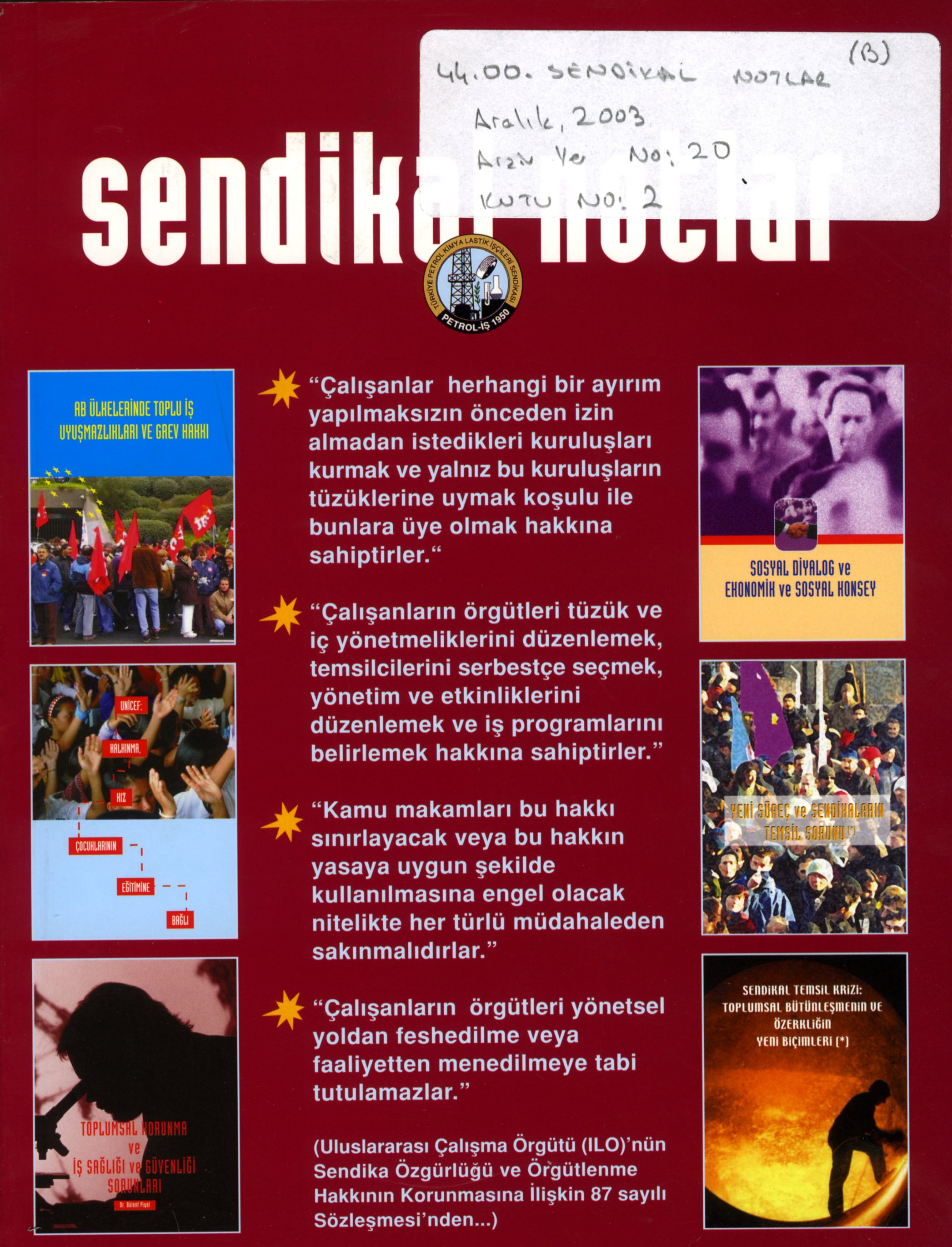 Sendikal Notlar (20) Aralık 2003