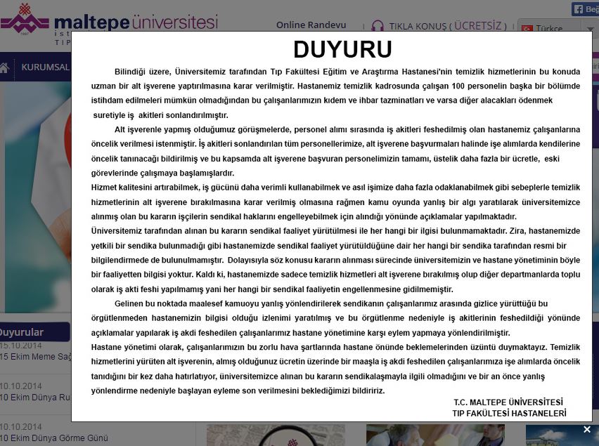 Maltepe Üniversitesi Hastanesi’ni ‘direniş üzmüş, kamuoyu yanlış anlamış’