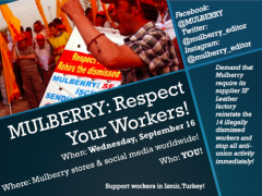 Mulberry'nin Türkiye'deki tedarikçisi SF Leather'da işçiler için adalet