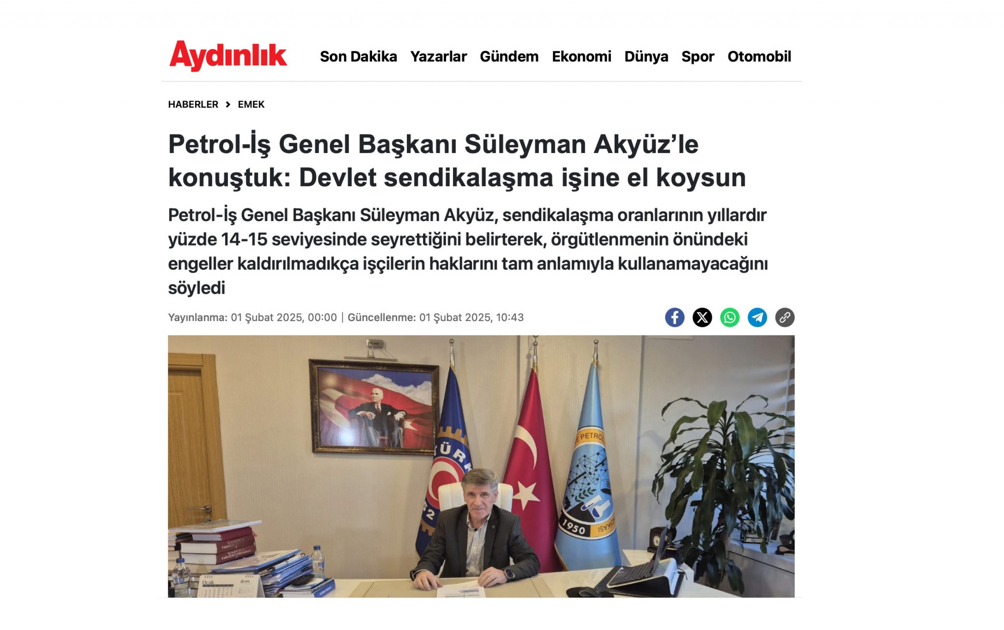 Petrol-İş Genel Başkanı Süleyman Akyüz’le konuştuk: Devlet sendikalaşma işine el koysun