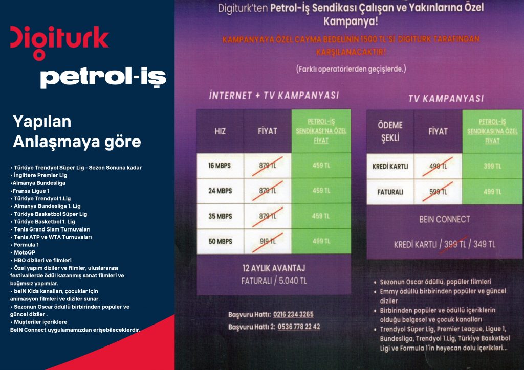 Digiturk ile Sendikamız Arasında Kurumsal Anlaşma Yapılmıştır