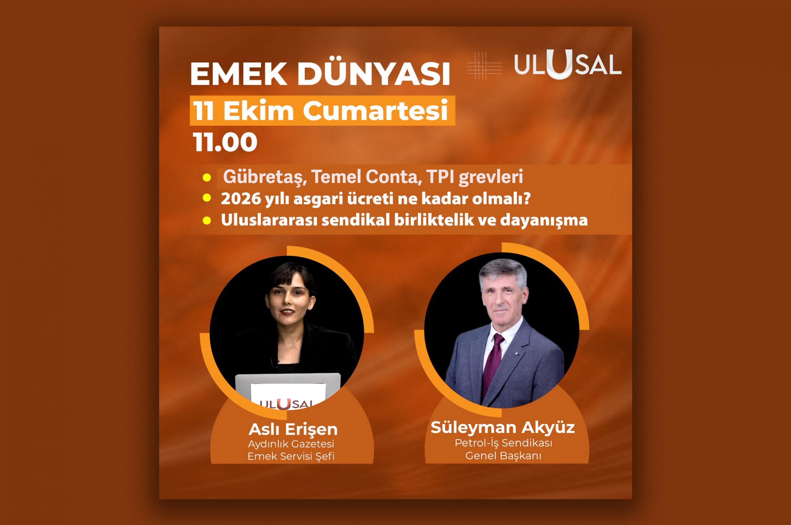 Genel Başkanımız Süleyman Akyüz 11 Ekim'de Ulusal Kanal'da