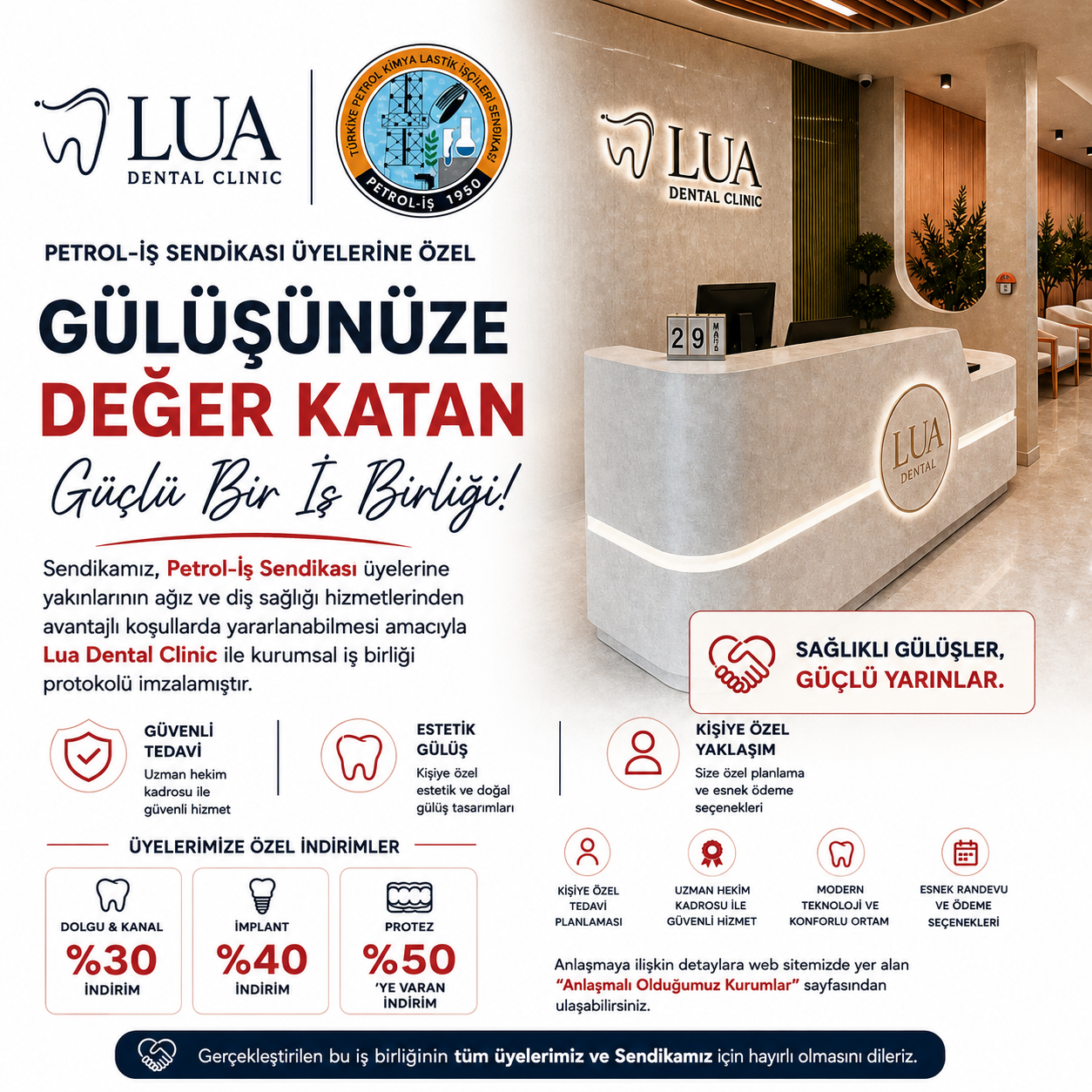 Lua Dental Clinic ile Üyelerimize Özel Ağız ve Diş Sağlığı Anlaşması Yaptık